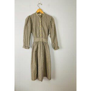 Vintage Lanz Originals Blue and White Striped Midi Dress, XS/S 1970s Long Sleeve
